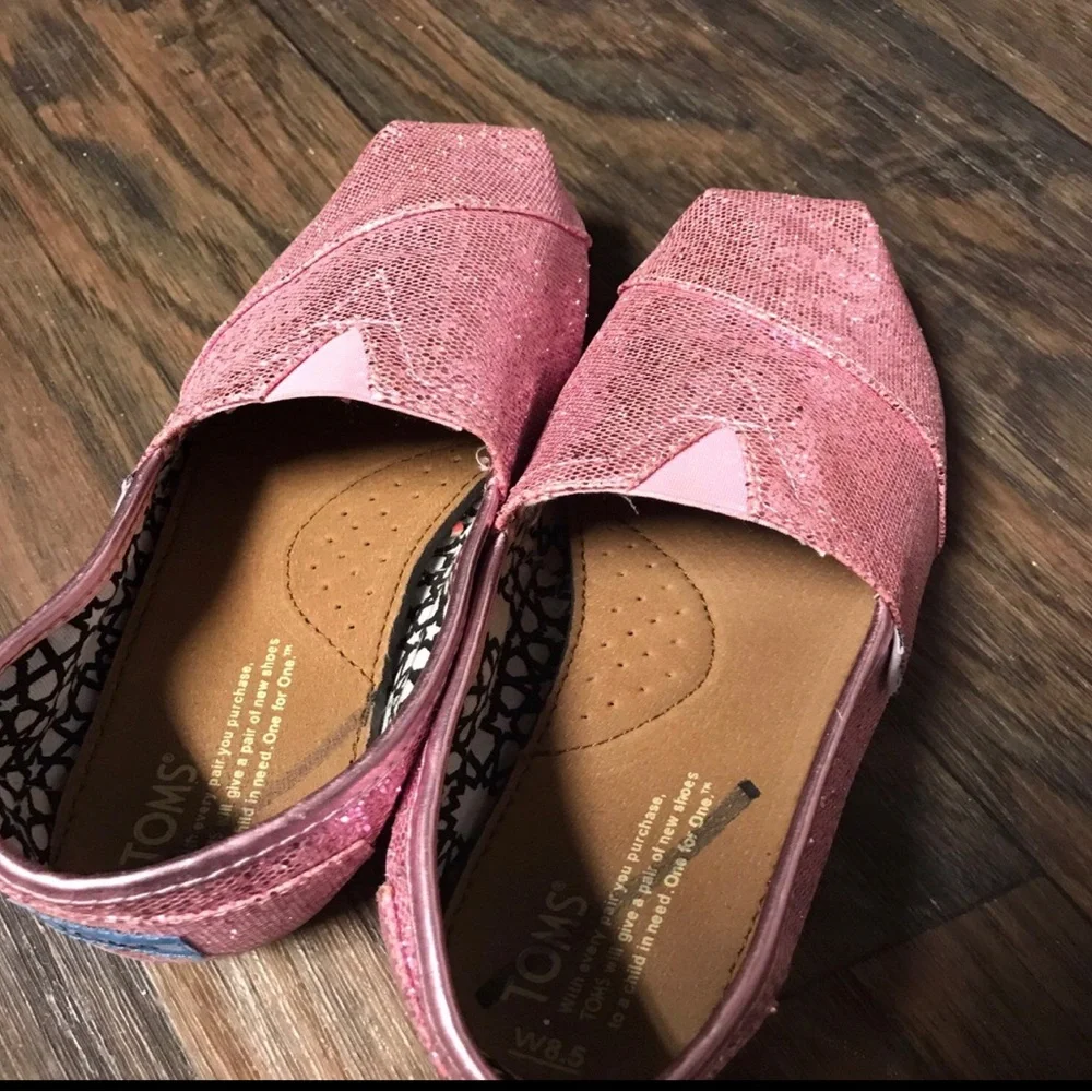 TOMS Women's Pink Glitter Slip-On Shoes - Picture 2 of 4